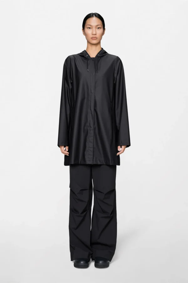 rains-a-line-jacket-black (1) Rains A Line Jacket in Black worn by model
