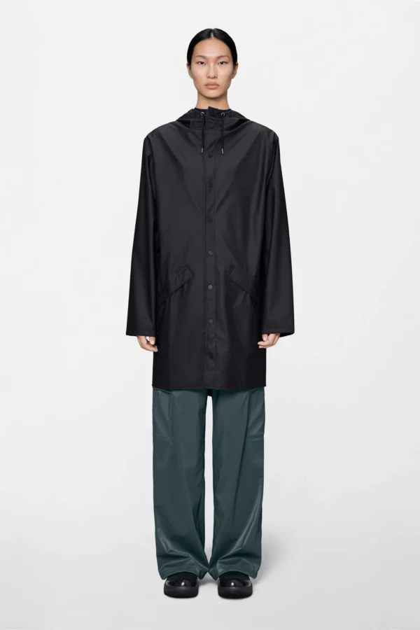 rains-long-jacket-black (3) Rains Long Jacket in black worn by model