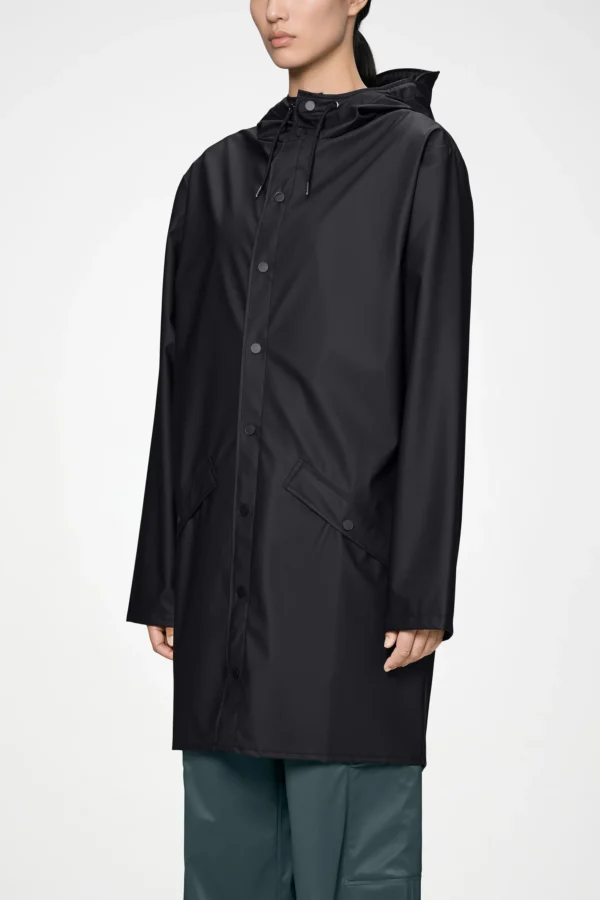 rains-long-jacket-black (4) Rains Long Jacket in black worn by model