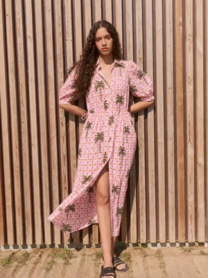 Babbaki Capri Dress Pink Oasis warn by model