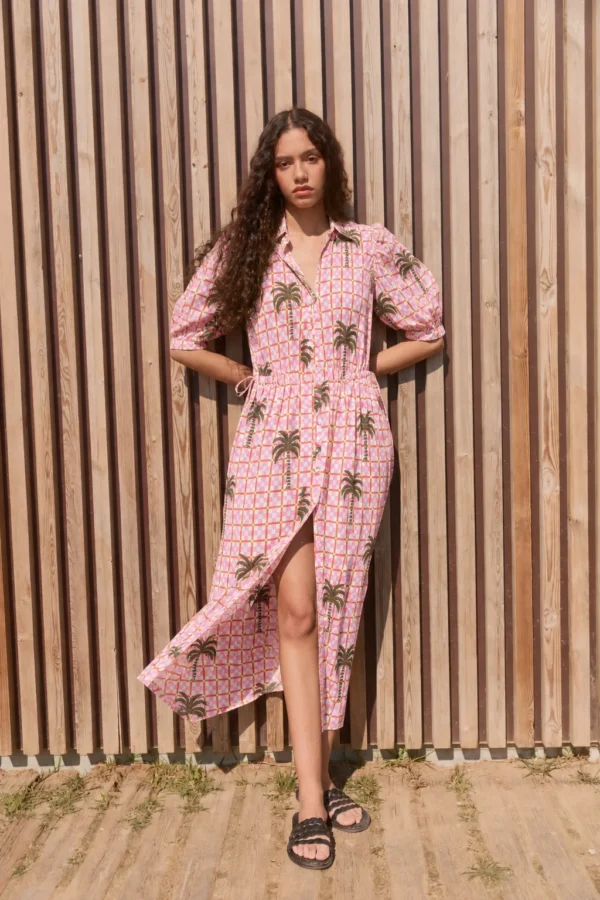 babbaki-capri-dress-pink-oasis (1) Babbaki Capri Dress Pink Oasis warn by model