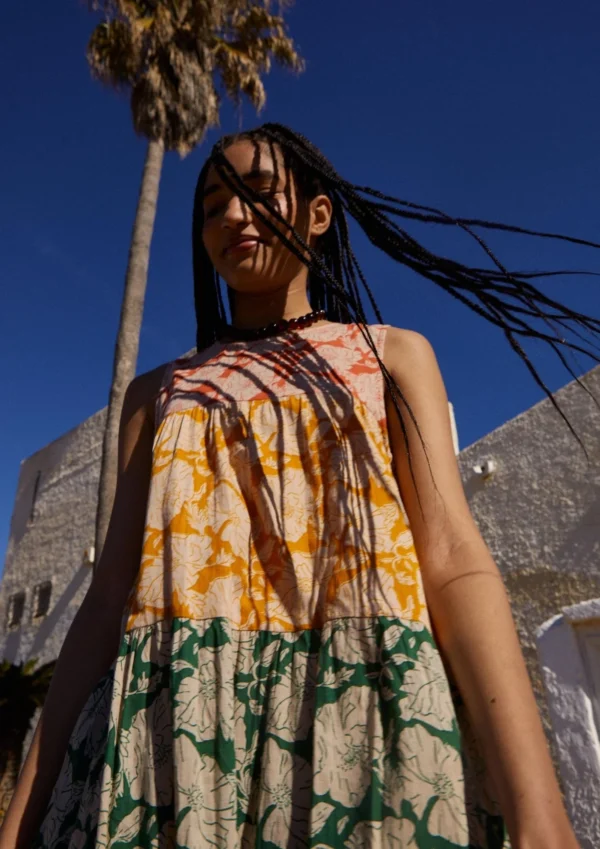 babbaki-iris-panel-maxi-dress (2) Babbaki Iris Panel Maxi Dress worn by model