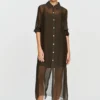 efimeron-aphrodite-long-dress-brown (5) Efimeron Aphrodite Long Shirt Brown worn by model