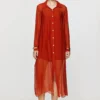 efimeron-aphrodite-long-dress-burnt-orange (1) Efimeron Aphrodite Long Shirt Burnt Orange worn by model