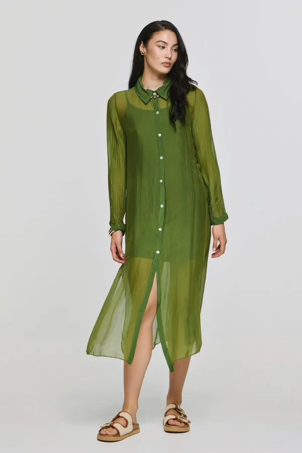 efimeron-aphrodite-long-shirt-green (1) Efimeron Aphrodite Long Shirt Green worn by model