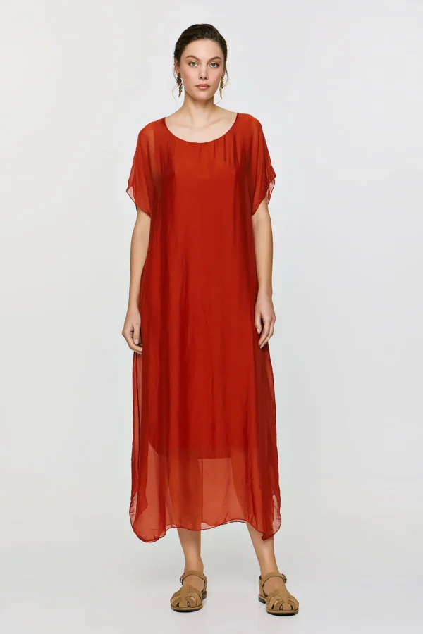 efimeron-clio-dress-burnt-orange (1) Efimeron Clio Dress Burnt Orange worn by model