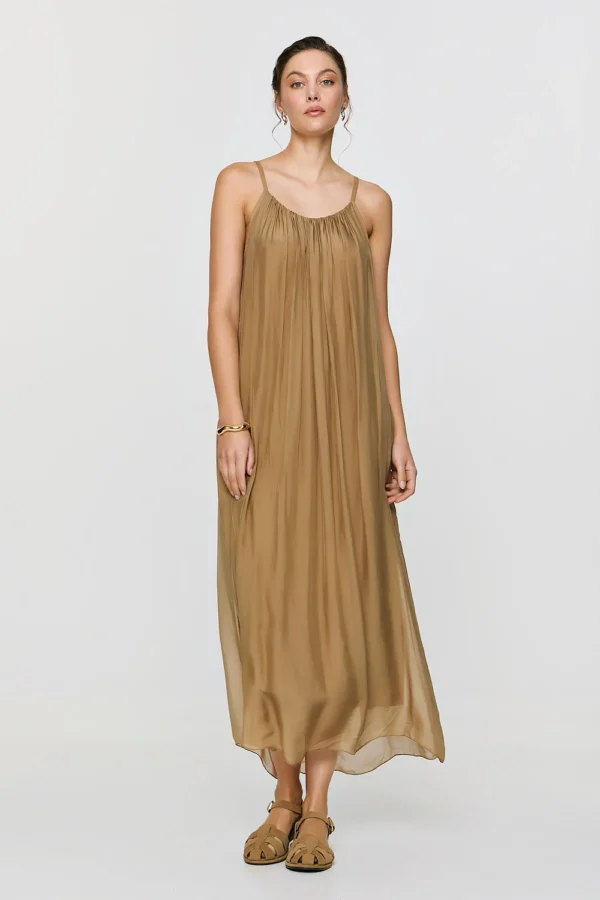 efimeron-dione-dress-camel (1) Efimeron Dione Dress Camel worn by model