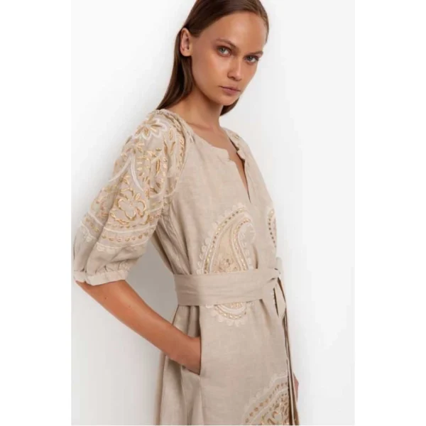 greek-archaic-kori-bohemian-long-caftan-style-dress-sand-white-gold (2) Greek Archaic Kori Bohemian Long Caftan detail