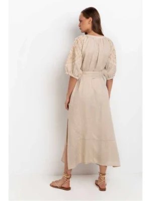 greek-archaic-kori-bohemian-long-caftan-style-dress-sand-white-gold (3) Greek Archaic Kori Bohemian Long Caftan back