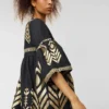 greek-archaic-kori-embroidered-boho-mini-dress-charcoal-gold (3) Greek Archaic Kori Embroidered Boho Mini Dress worn by a model Charcoal/Gold