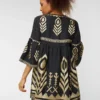 greek-archaic-kori-embroidered-boho-mini-dress-charcoal-gold (4) Greek Archaic Kori Embroidered Boho Mini Dress worn by a model Charcoal/Gold