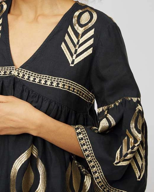 greek-archaic-kori-embroidered-boho-mini-dress-charcoal-gold (5) Greek Archaic Kori Embroidered Boho Mini Dress detail Charcoal/Gold