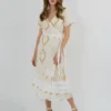 greek-archaic-kori-wrap-midi-embroidered-cotton-dress-sand-white-gold (1) Greek Archaic Kori Wrap midi Embroidered Cotton Dress Sand White Gold warn by model