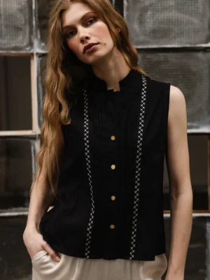 Klotho Arsinoe Top Black worn by model