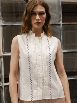Klotho Arsinoe Top Off White worn by model