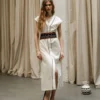klotho-avra-dress-off-white (1) Klotho Ayra Dress Off White worn by model