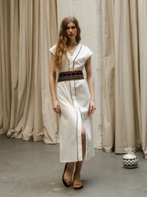 Klotho Ayra Dress Off White worn by model