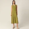 PLS Fashion Linen Long Dress with Meandr Olive worn by model