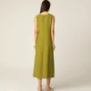 PLS Fashion Linen Long Dress with Meandr Olive worn by model back