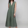 PLS Fashion Linen Long Dress with Meandr Teal worn by model