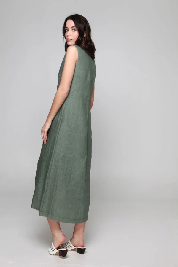 pls-fashion-linen-dress-with-meander-teal-2 PLS Fashion Linen Long Dress with Meandr Teal worn by model