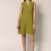 PLS Fashion Linen Short Dress with Meandr Olive worn by model