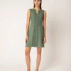 PLS Fashion Linen Short Dress with Meandr Teal worn by model