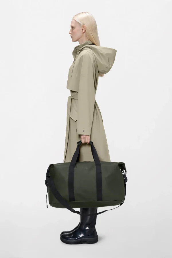 Rains Hilo Weekend Bag Green worn by model