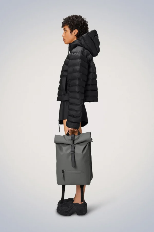 Rains Rolltop Rucksack Grey worn by model