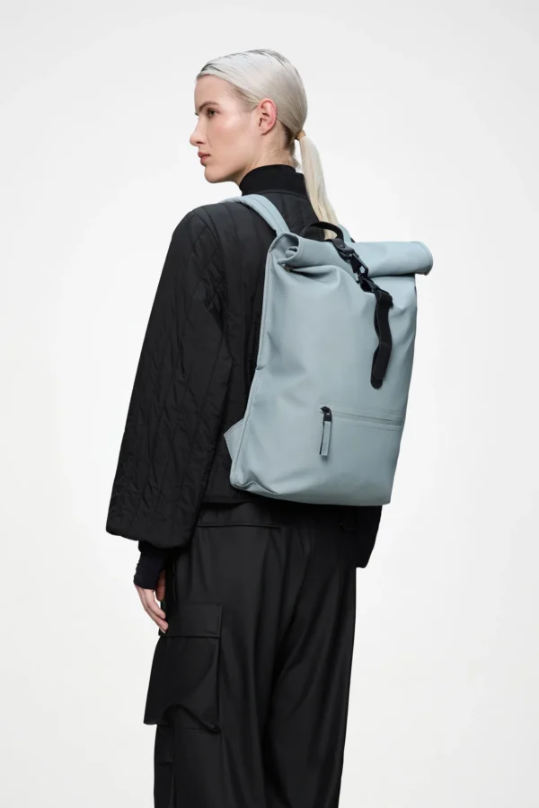rains-rolltop-rucksack-pool (2) Rains Rolltop Rucksack Pool worn by model