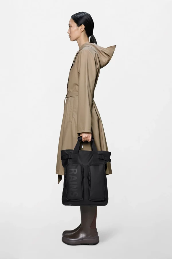 rains-texel-tote-backpack-black(5) Rains Texel Tote Backpack black worn by model