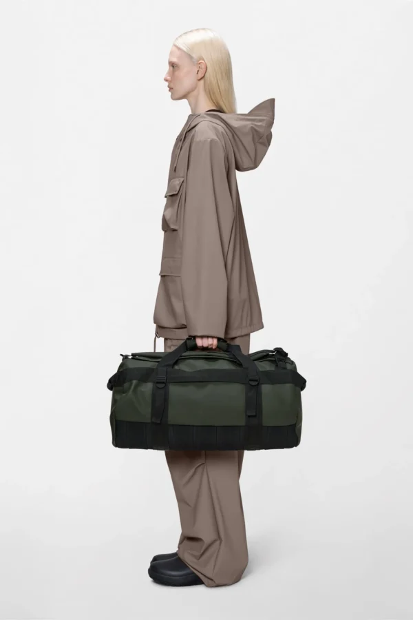 Rains Texel Duffel Bag Small Green worn by model